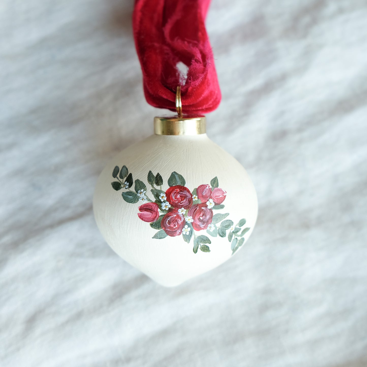 Red Floral Christmas Bauble Ornament